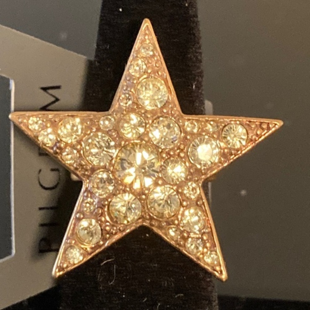Pilgrim Gold Star Ring with Crystals adjustable